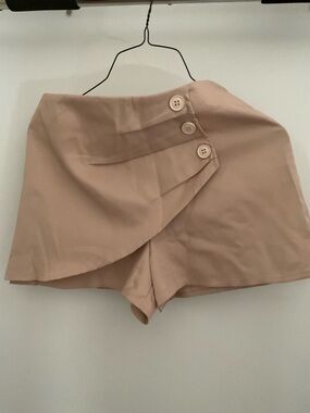 Beige High-Waist Wrap Shorts with Button Detail